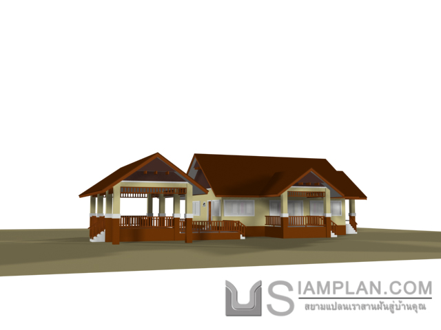 แบบบ้านชั้นเดียว 3 ห้องนอน 2 ห้องน้ำ