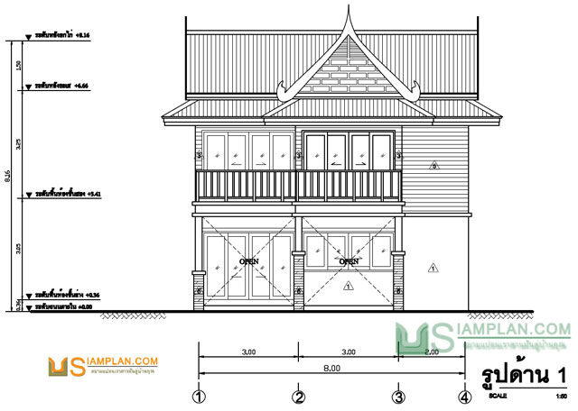 แบบบ้านครึ่งปูนครึ่งไม้สองชั้น 3 ห้องนอน 2 ห้องน้ำ