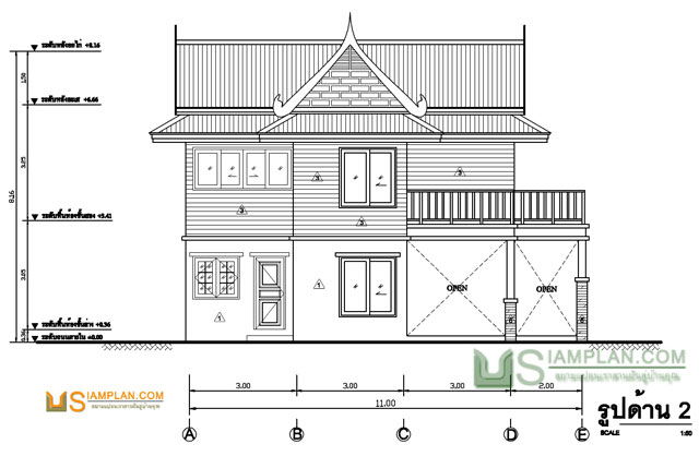 แบบบ้านครึ่งปูนครึ่งไม้สองชั้น 3 ห้องนอน 2 ห้องน้ำ