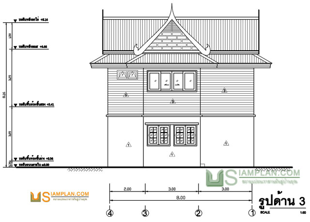 แบบบ้านครึ่งปูนครึ่งไม้สองชั้น 3 ห้องนอน 2 ห้องน้ำ