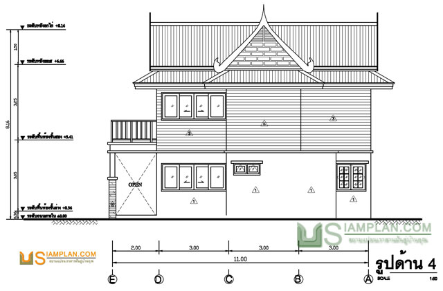 แบบบ้านครึ่งปูนครึ่งไม้สองชั้น 3 ห้องนอน 2 ห้องน้ำ