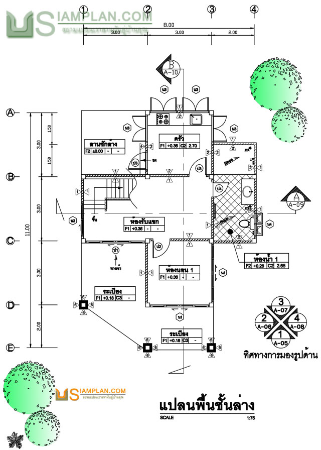 แบบบ้านครึ่งปูนครึ่งไม้สองชั้น 3 ห้องนอน 2 ห้องน้ำ