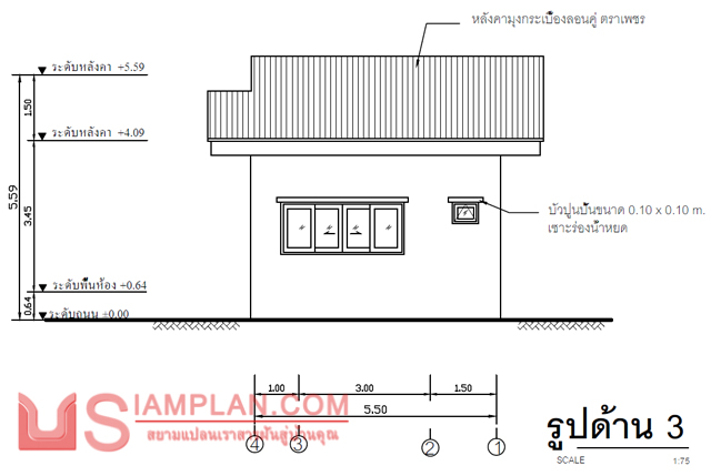 แบบบ้านชั้นเดียว 1 ห้องนอน 1 ห้องน้ำ
