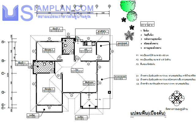 แปลนพื้น 2 ห้องนอน 2 ห้องน้ำ