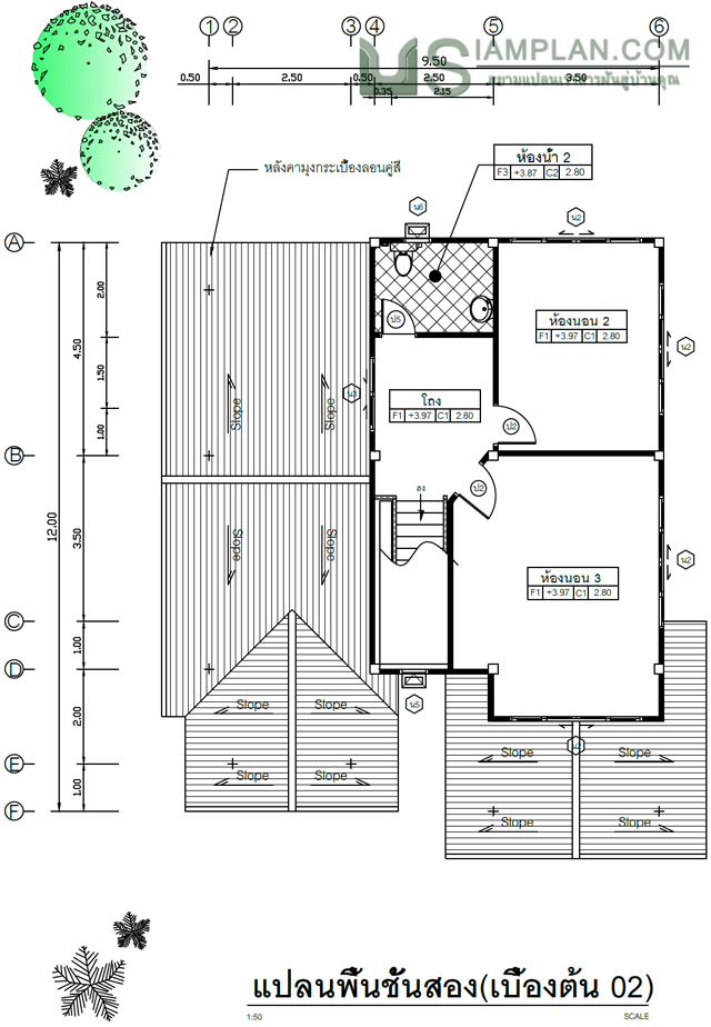 แปลนพื้น บ้านสองชั้น 3 ห้องนอน 2 ห้องน้ำ