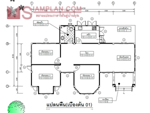 แปลนพื้น บ้านชั้นเดียว 3 ห้องนอน 1 ห้องน้ำ