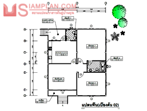 แปลนพื้น บ้านชั้นเดียว 2 ห้องนอน 2 ห้องน้ำ