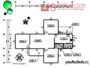 แปลนพื้น บ้านชั้นเดียว 2 ห้องนอน 2 ห้องน้ำ