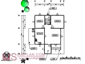 แปลนพื้น บ้านชั้นเดียว 2 ห้องนอน 1 ห้องน้ำ