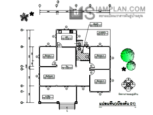 แปลนพื้น บ้านชั้นเดียว 3 ห้องนอน 1 ห้องน้ำ