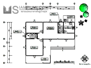 แปลนพื้น บ้านชั้นเดียว 2 ห้องนอน 2 ห้องน้ำ