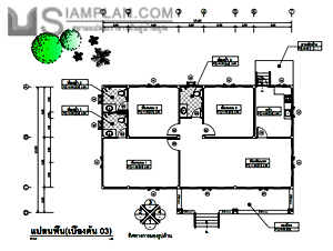 แปลนพื้น บ้านชั้นเดียว 3 ห้องนอน 3 ห้องน้ำ