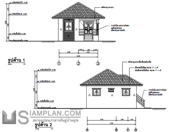 แปลนพื้น บ้านชั้นเดียว 2
 ห้องนอน 1 ห้องน้ำ