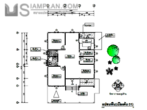 แปลนพื้น บ้านชั้นเดียว 2 ห้องนอน 2 ห้องน้ำ