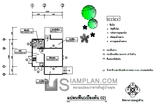 แปลนพื้น บ้านชั้นเดียว 1
 ห้องนอน 1 ห้องน้ำ
