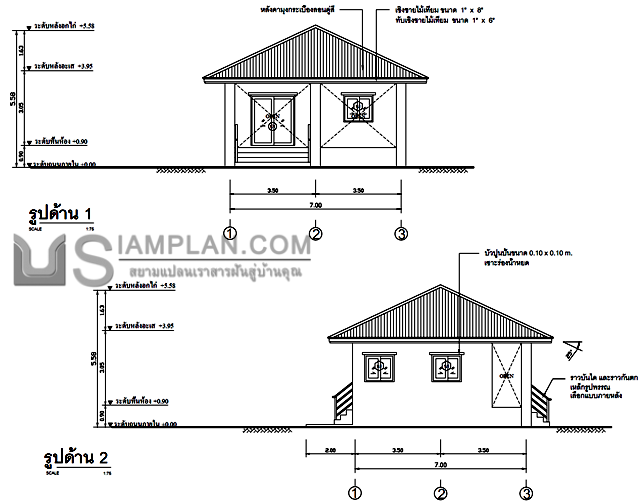 แปลนพื้น บ้านชั้นเดียว 1
 ห้องนอน 1 ห้องน้ำ