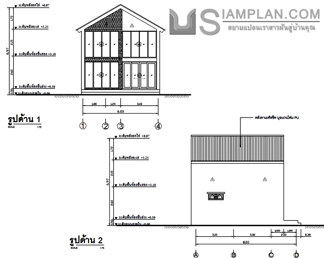 แปลนพื้น บ้านสองชั้น 1
 ห้องนอน 1 ห้องน้ำ