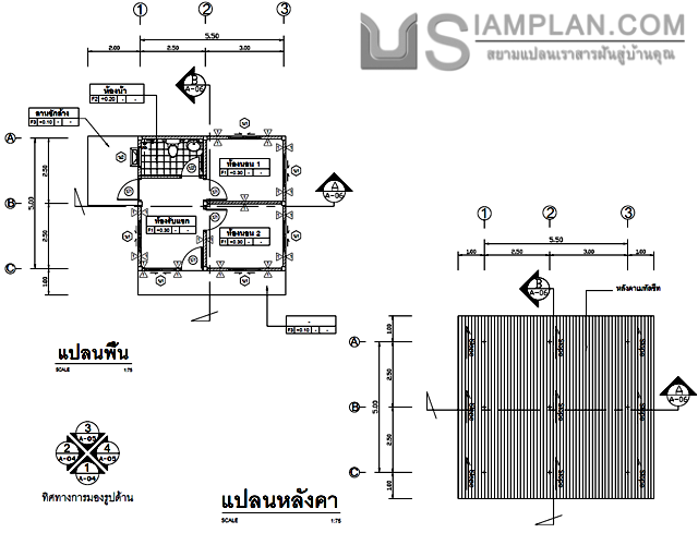แปลนพื้น บ้านชั้นเดียว 2
 ห้องนอน 1 ห้องน้ำ